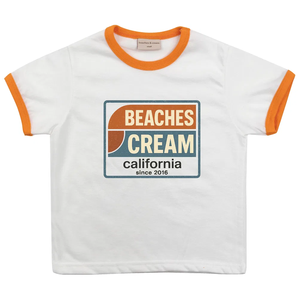 Детская футболка с длинным рукавомс принтом Beach Lettering Ringer T-Shirt BEACHESAND CREAM KIDS, Orange
