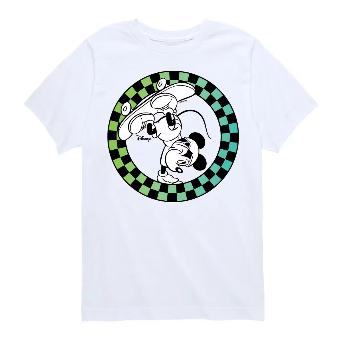 Футболка с коротким рукавом с принтом Mickey Skateboarding Checkered Circle Disney, White