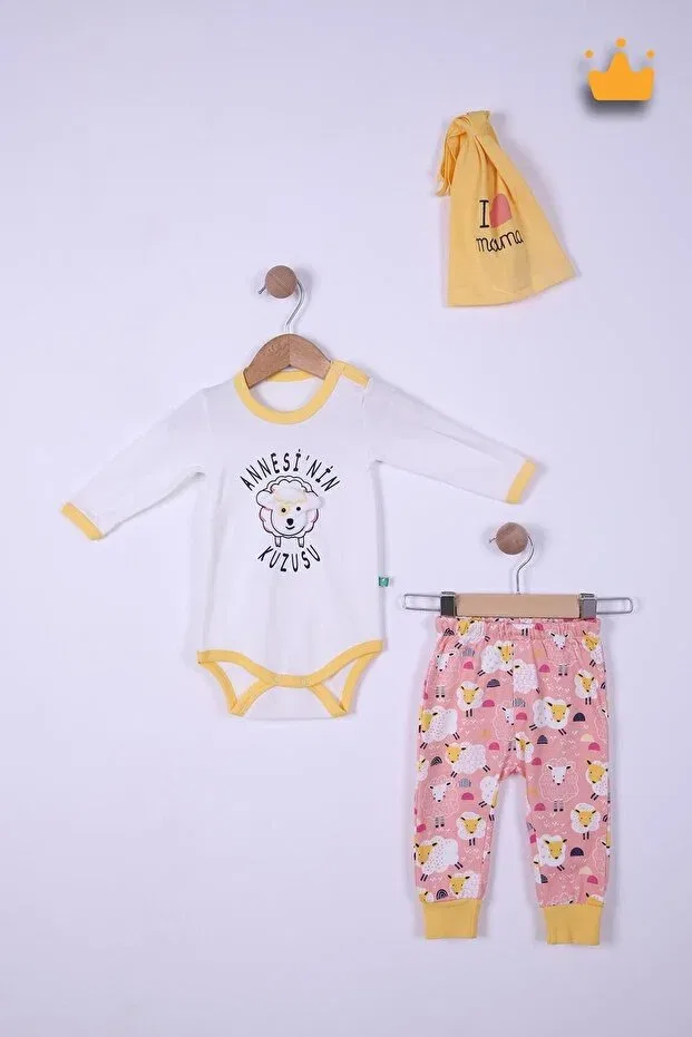 Детский комплект боди и штанов с принтом Mother's Lamb Babyhola, Pink — фото 2