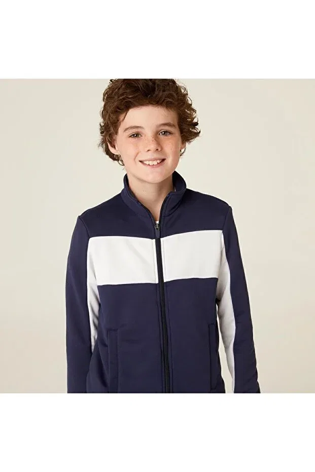 Детский спортивный комплект для девочек с принтом Sportswear Decathlon, Dark Navy Blue / Off-White — фото 4