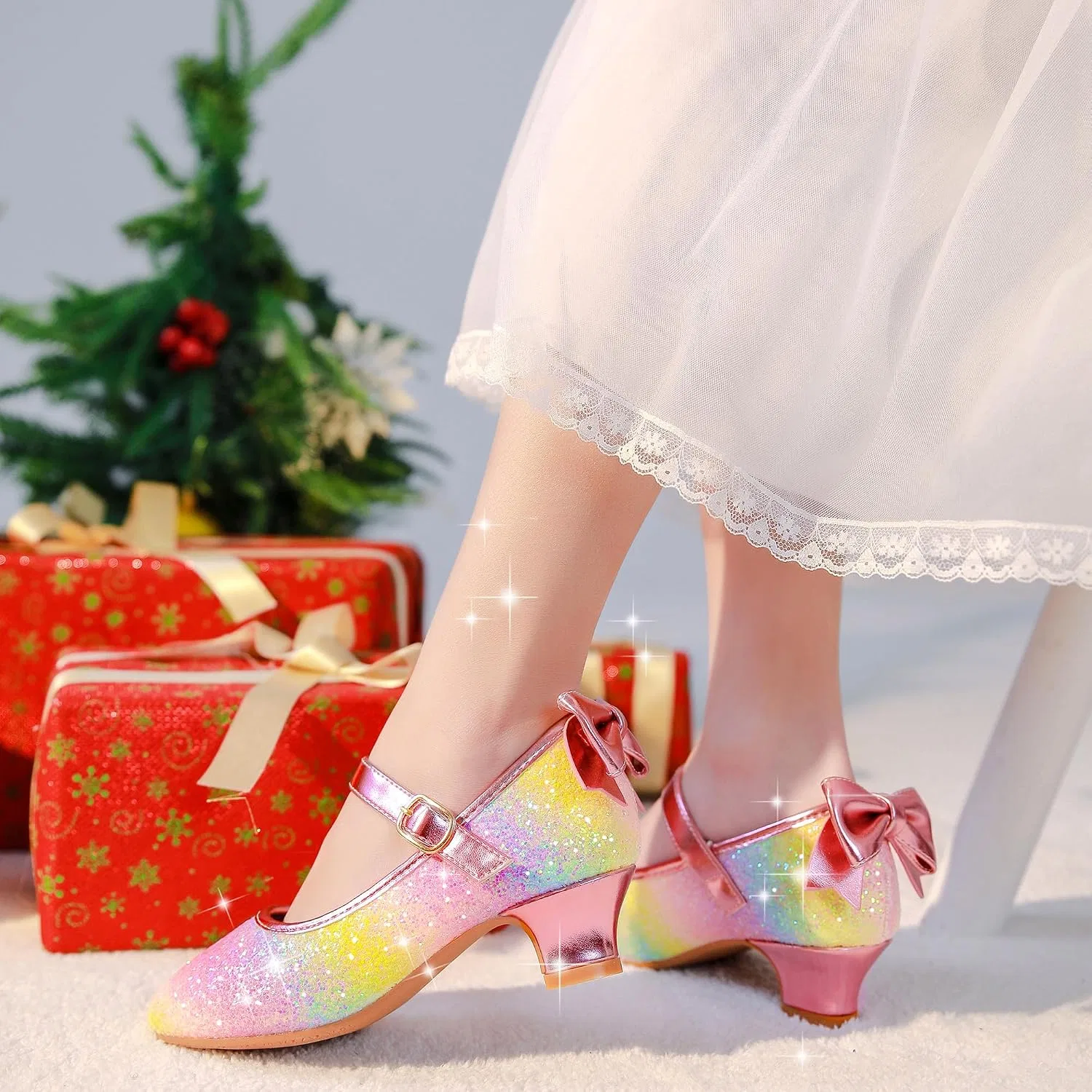 Детские сандалии для девочек с принтом Princess Flats Heels Dufannie, Elegant Sequin Rainbow — фото 3