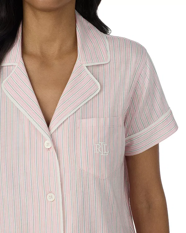 Женский комплект пижамы с воротником-стойкой с коротким рукавом Ralph Lauren, Pink Stripe — фото 3