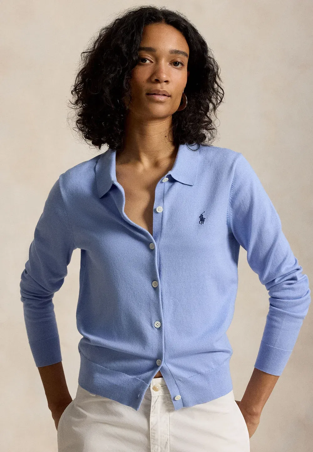 Кардиган с воротником-поло и пуговицами - кардиган Polo Ralph Lauren, Dress Shirt Blue