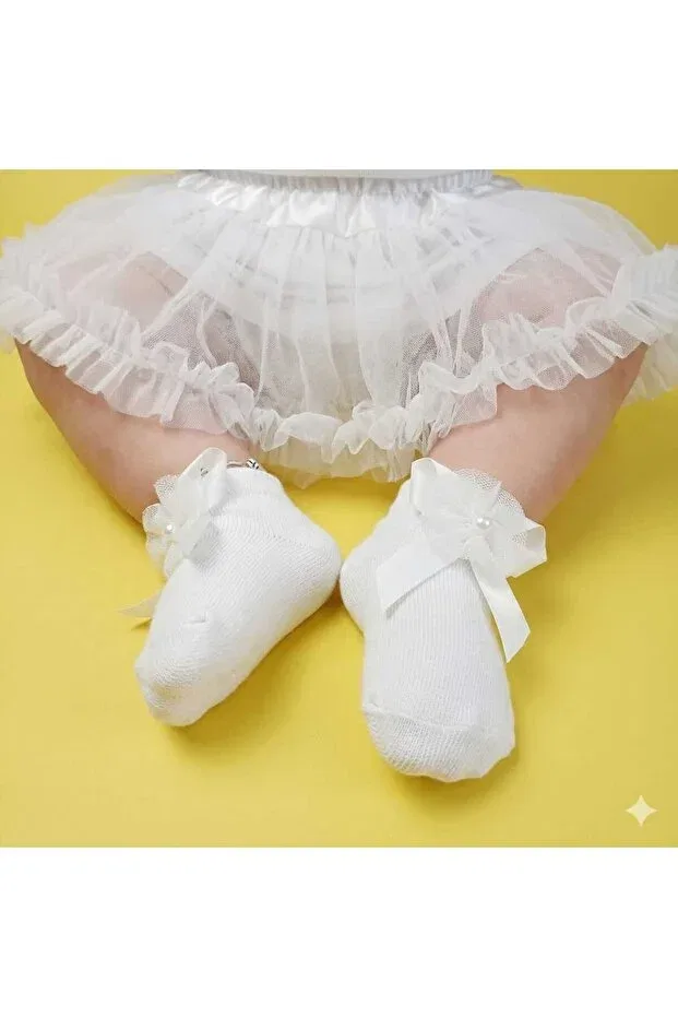 Детские носки для девочек хлопковые набор 3 пары Pearl and ribbon detailed baby girl socks set of 3 Thagos, Multicolor — фото 2