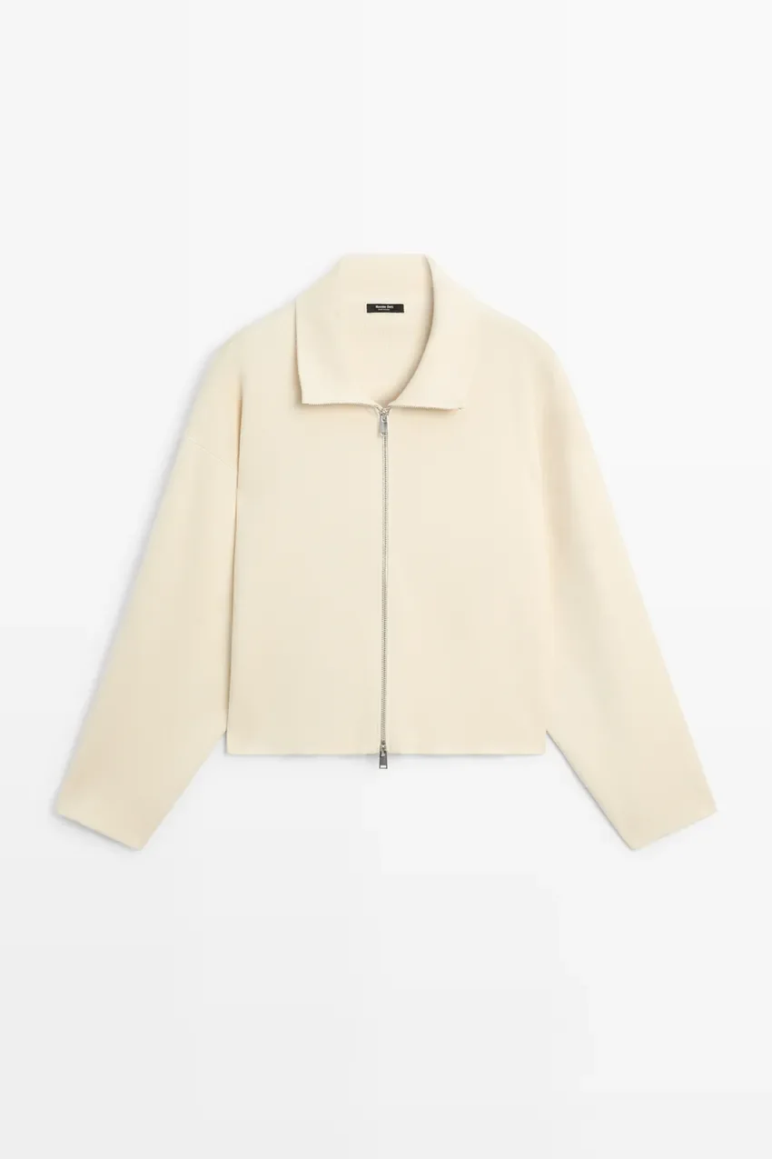 Кардиган Massimo Dutti Cotton Knit Zip-up, ванильный