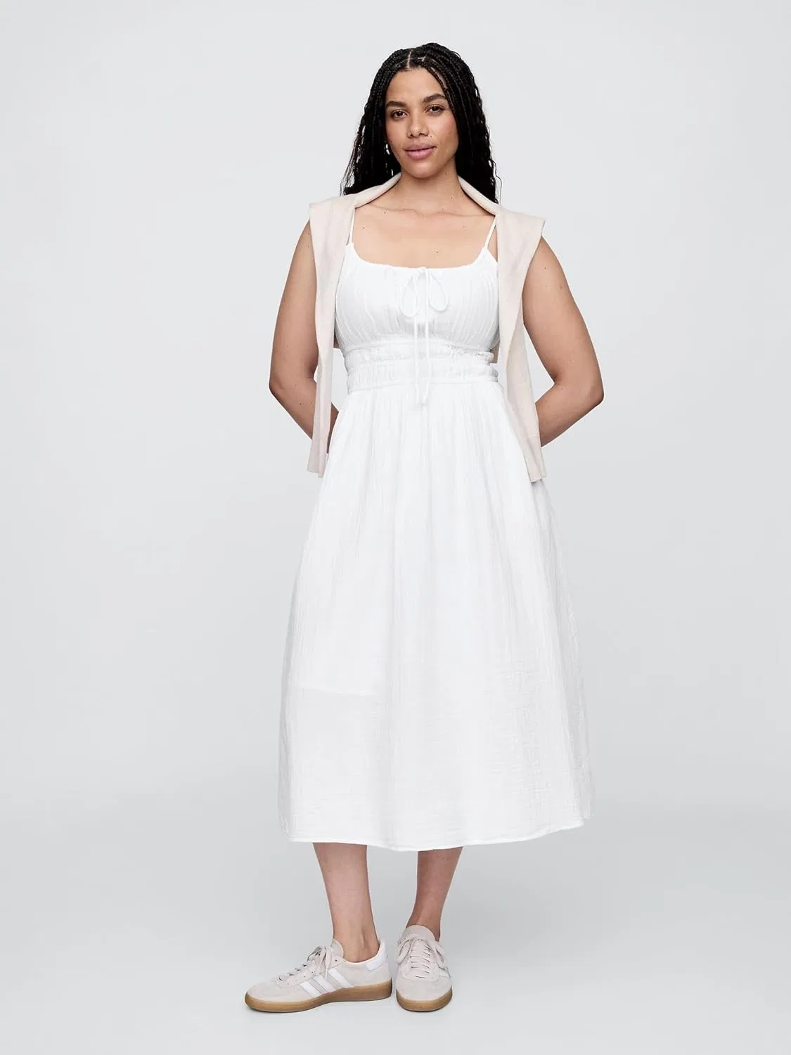 Женское макси-платье с завязками спереди GAP, Optic White — фото 4