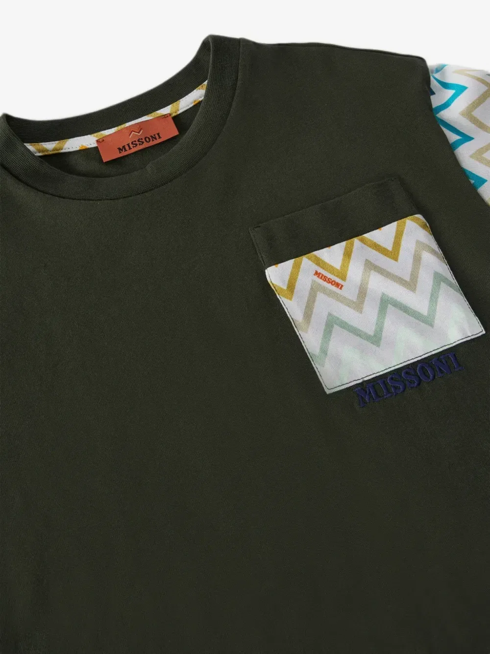 Футболка с карманом и принтом зигзаг Missoni Kids, зеленый — фото 3