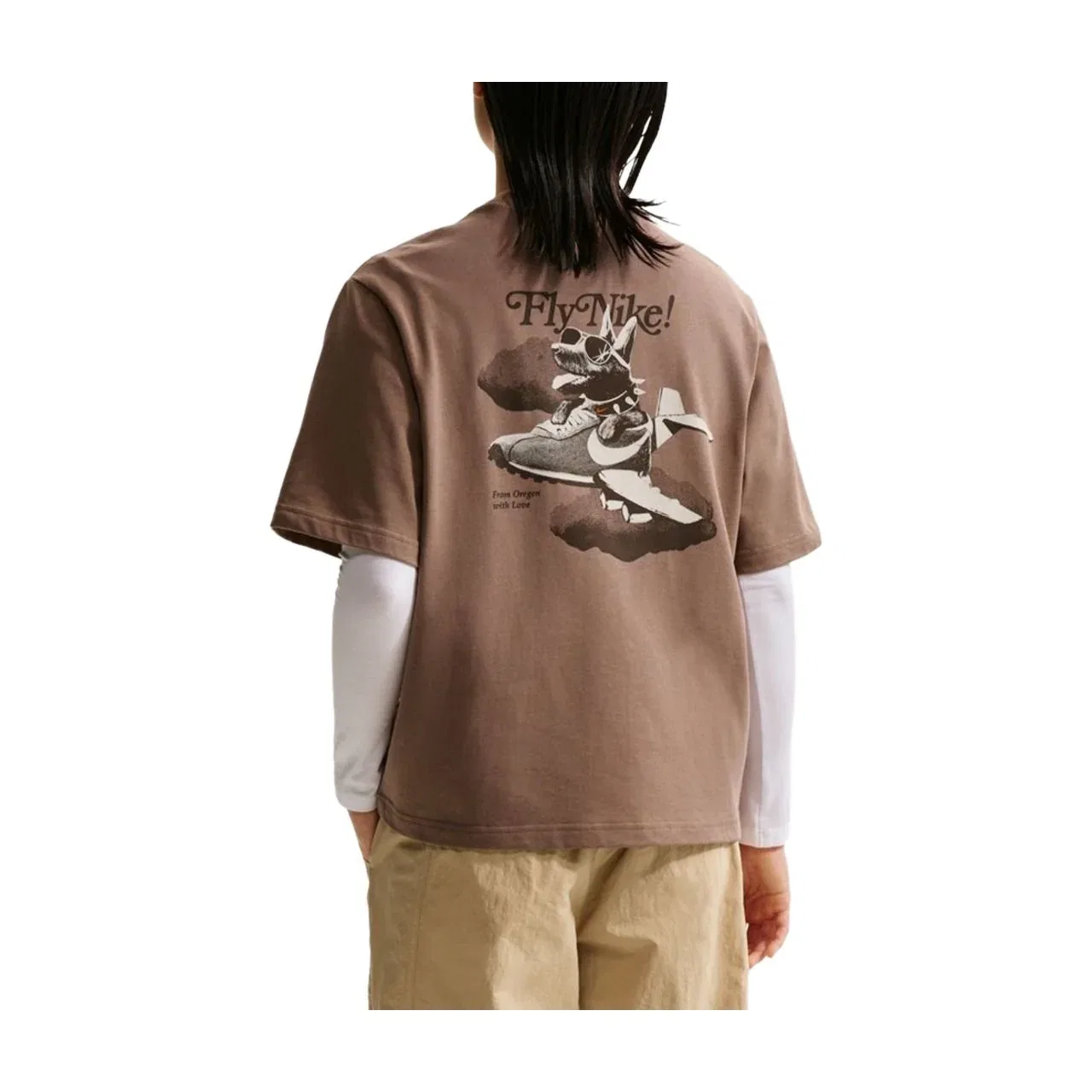 Женская футболка Sportswear Boxy Linen Oversized T-Shirt 'Brown Flax Mink Brown' Nike, Brown/Flax/Mink Brown — фото 2