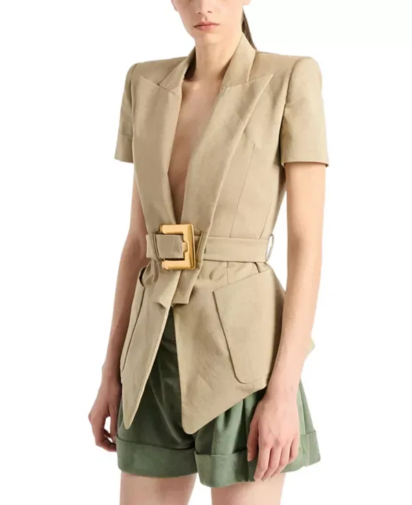 Женское пальто из габардина Balmain, бежевый