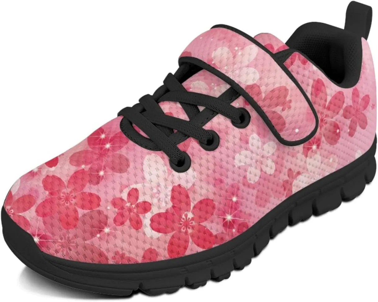 Детские кроссовки с принтом для бега Dajingkj, Pink Flowers Black