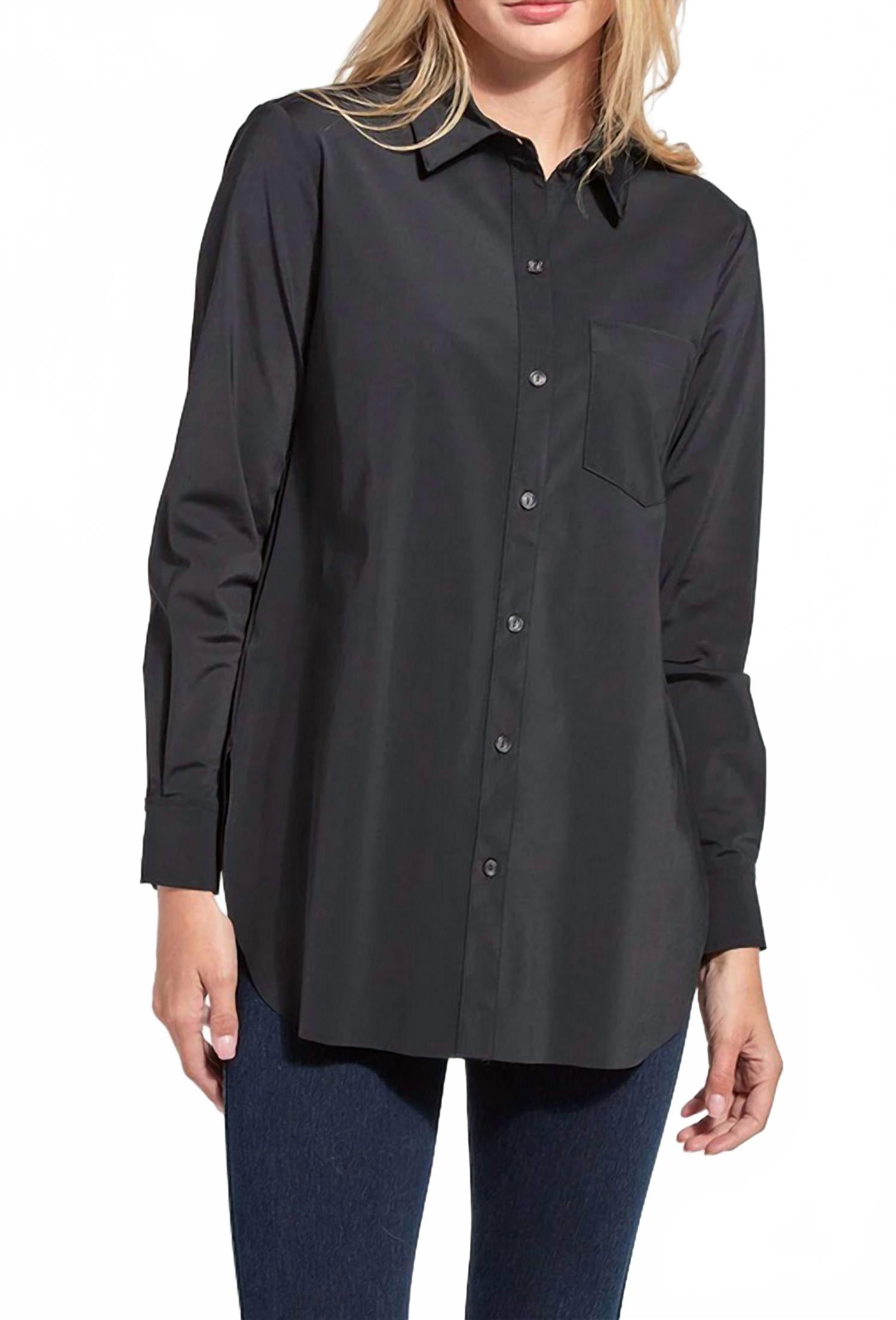 

Шиффер рубашка на пуговицах в черном цвете Lysse