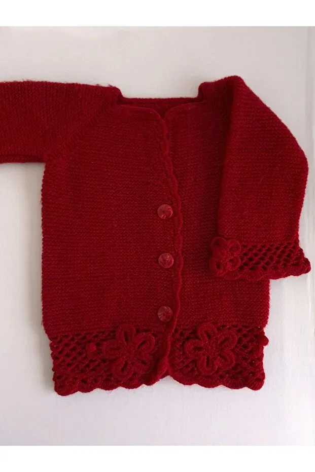 Детский кардиган для девочек с цветочным принтом Hand Knitted Baby Cardigan Pina Hediyelik Aksesuar, Red