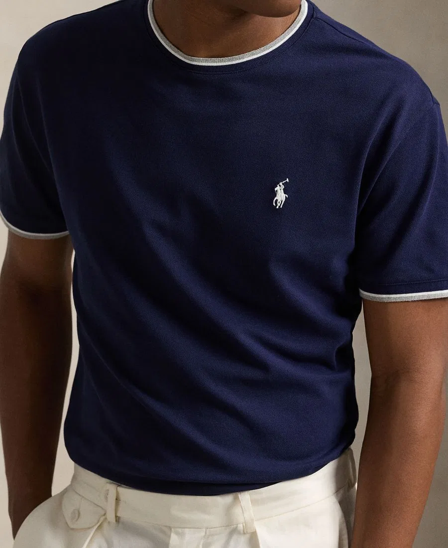 Футболка с круглым вырезом Classic-Fit Stretch Mesh Polo Ralph Lauren, Navy Wht P — фото 3