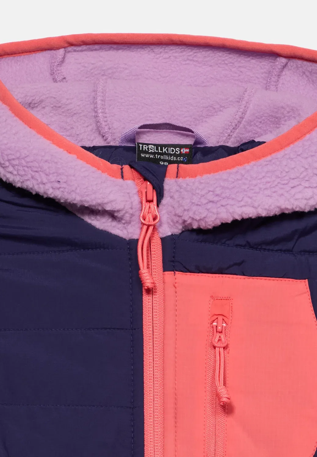 Romsdalen унисекс - легкая куртка Trollkids, Light Violet/Deep Violet/Coral Pink — фото 3