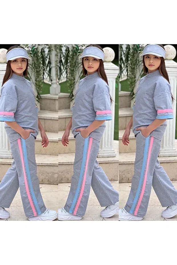 Детский спортивный комплект для девочек с принтом Sportswear Kuzeyi Butik, Gray — фото 4