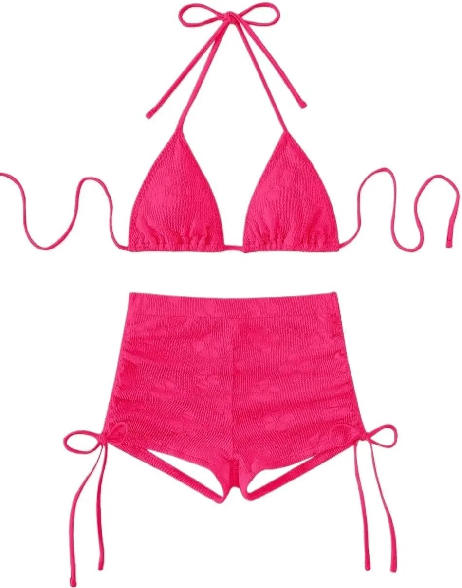 Женский бикини-комплект с завязками на спине Halter, Hot Pink