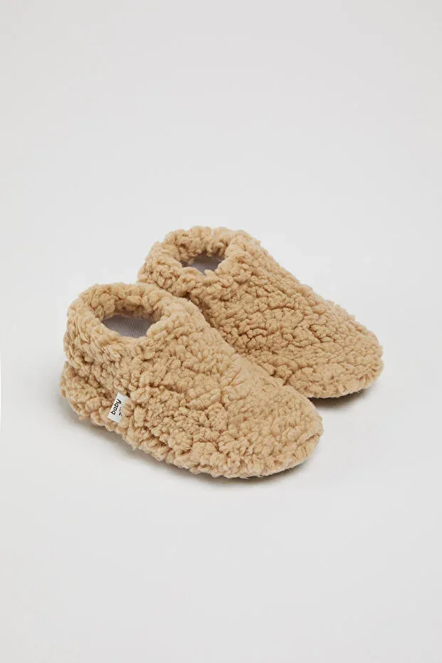Детские пинетки из плюша с принтом Babyzilla, Beige