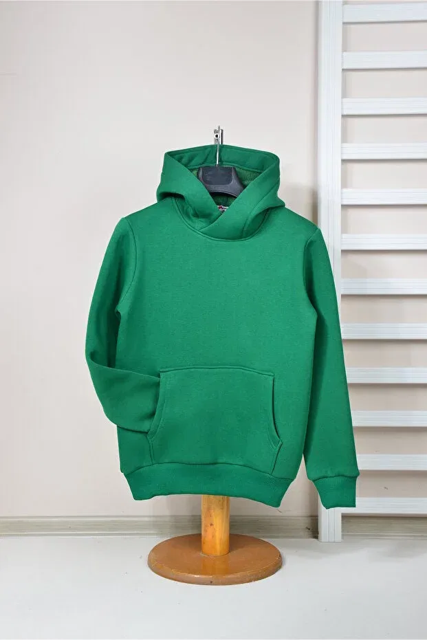 Детское худи с принтом Unisex kids green hooded 3 string thick fleece sweatshirt Kidspitircik, Green
