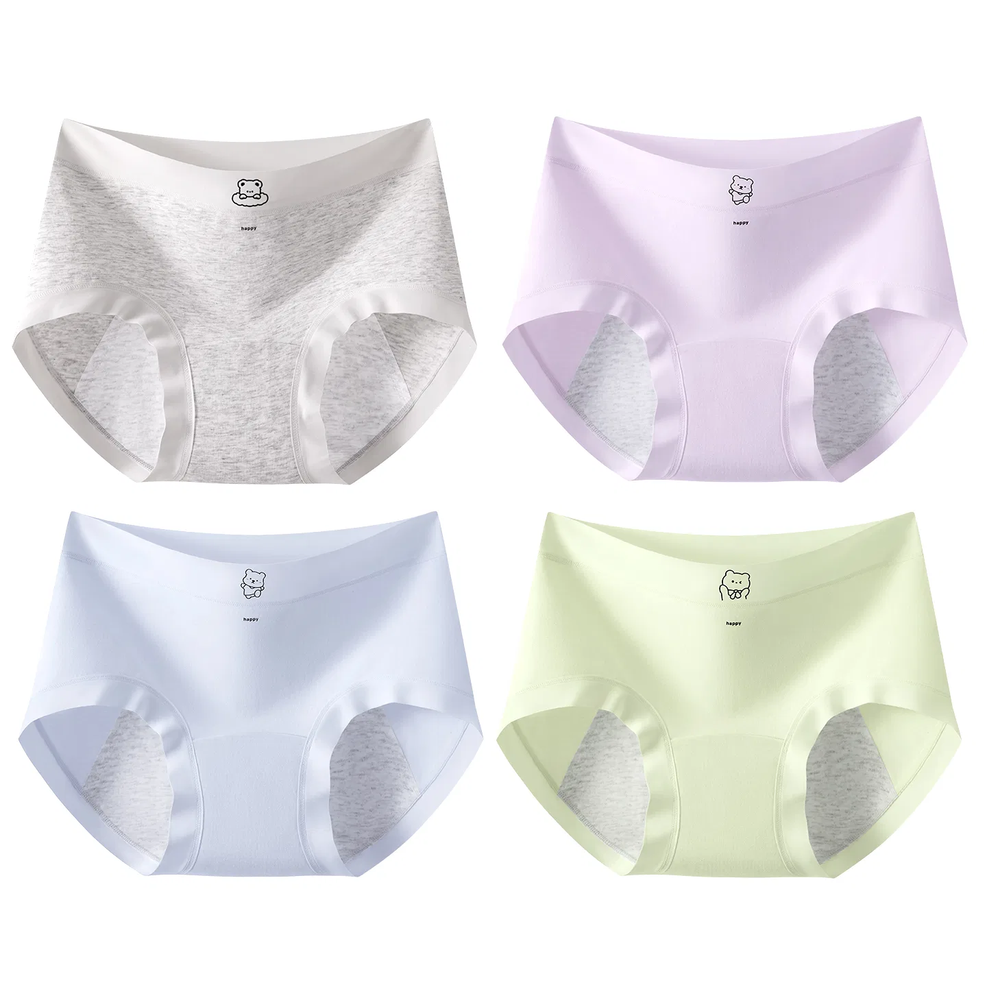 Детские трусы для девочек хлопковые из 4 штук Red bean, Light Heather Grey + Taro Purple + Clear Sky Blue + Light Green