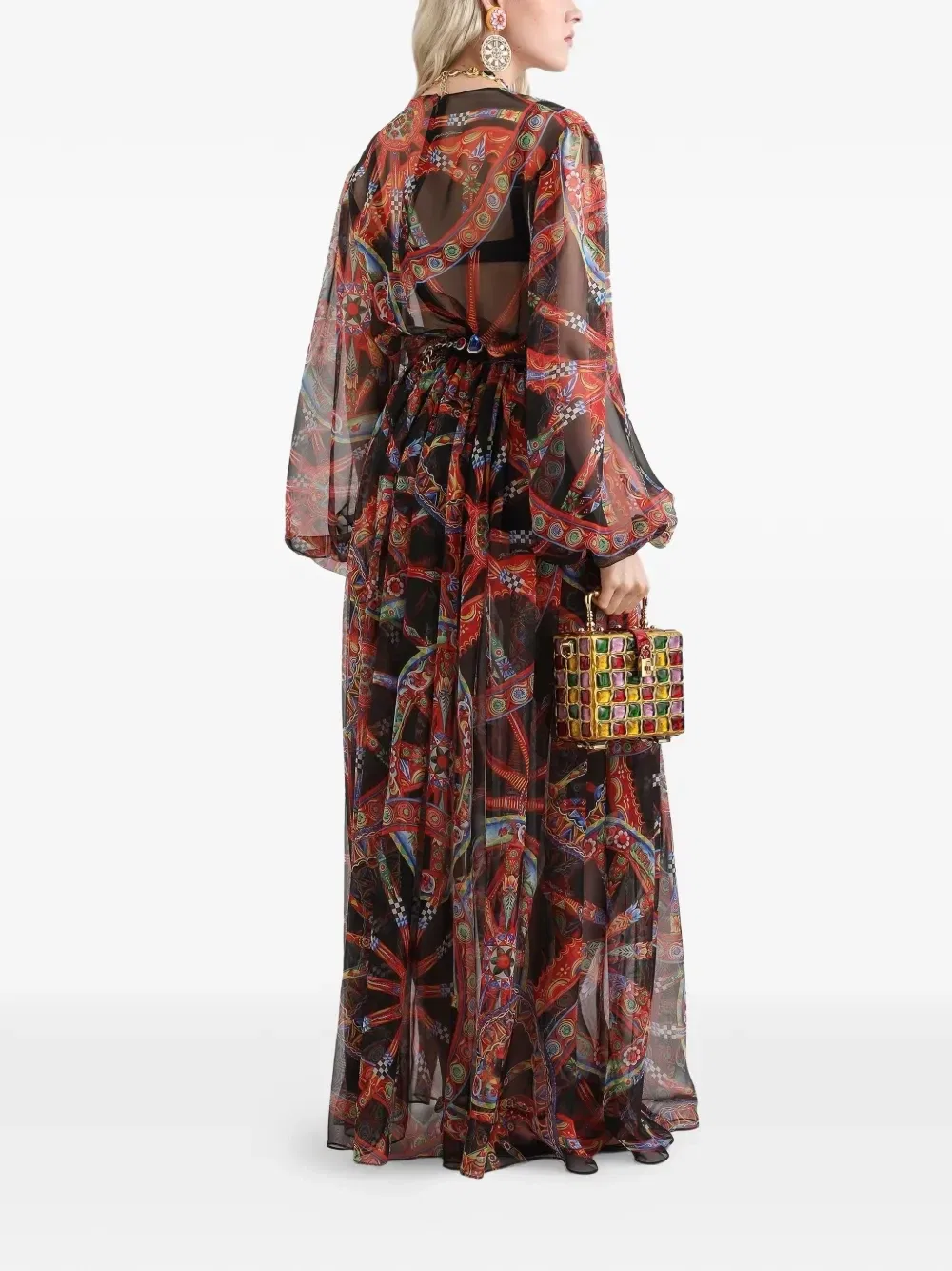 Длинное шифоновое платье с принтом Carretto Dolce & Gabbana, черный — фото 3