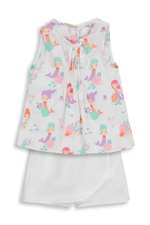 Детский комплект шорт-юбка с принтом Mermaid printed shorts skirt set Civil Baby, Ecru