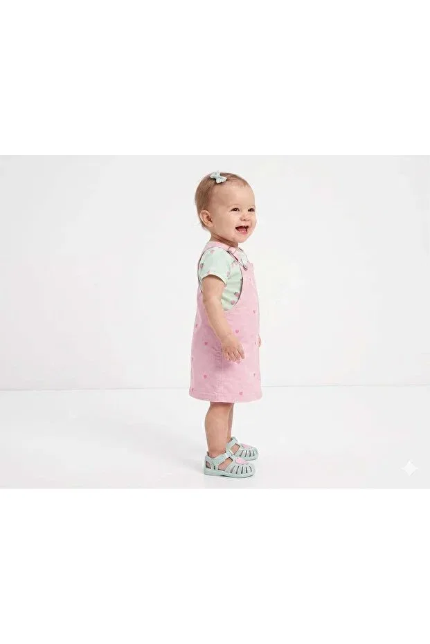 Детский комбинезон для девочек с вышивкой Heart Denim Salopet Gilet Gap Kids, Pink — фото 3