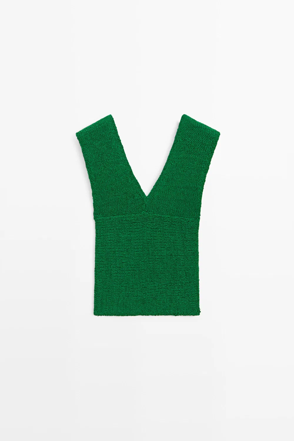 Топ Massimo Dutti Cotton Blend V-Neck Knit, зеленый — фото 2
