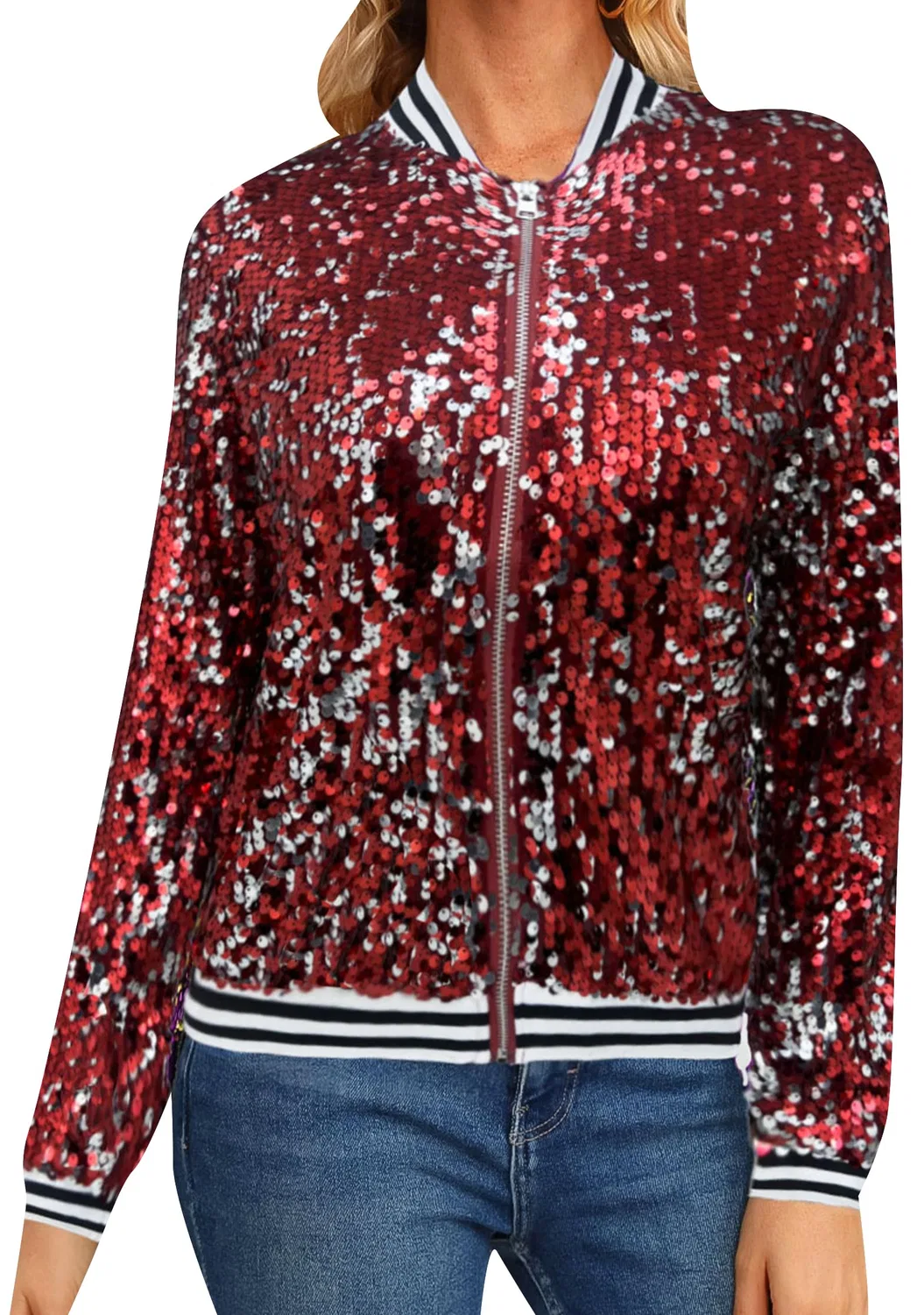 Женское пальто с блестящими пайетками Oversized, Red