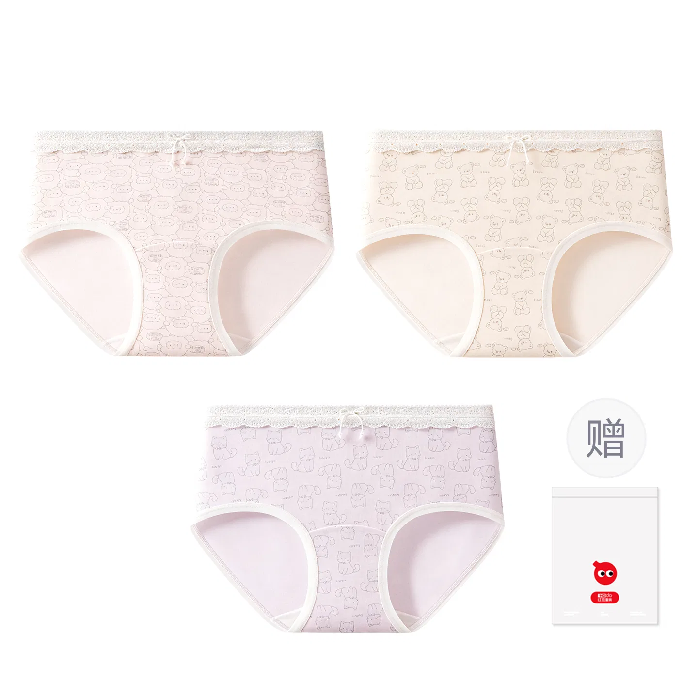 Детские трусы для девочек хлопковые Red Bean, Fresh Pink Sheep-Mi Apricot Bear-Fresh Purple Cat