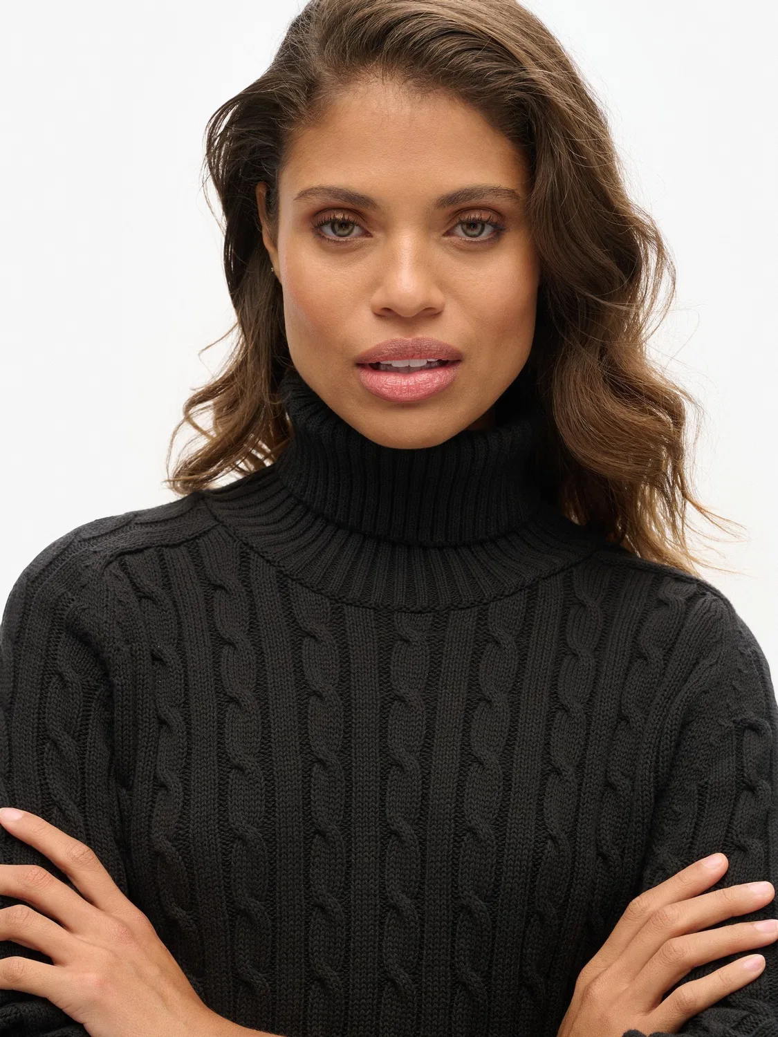 Свитер с воротником-хомутом, свободный, Slouchy Cable Roll Neck Superdry, черный — фото 3