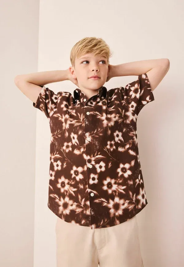 Рубашка хлопковая Floral Shirt Next, Chocolate Brown All Over Print Flowers, коричневый/шоколадный