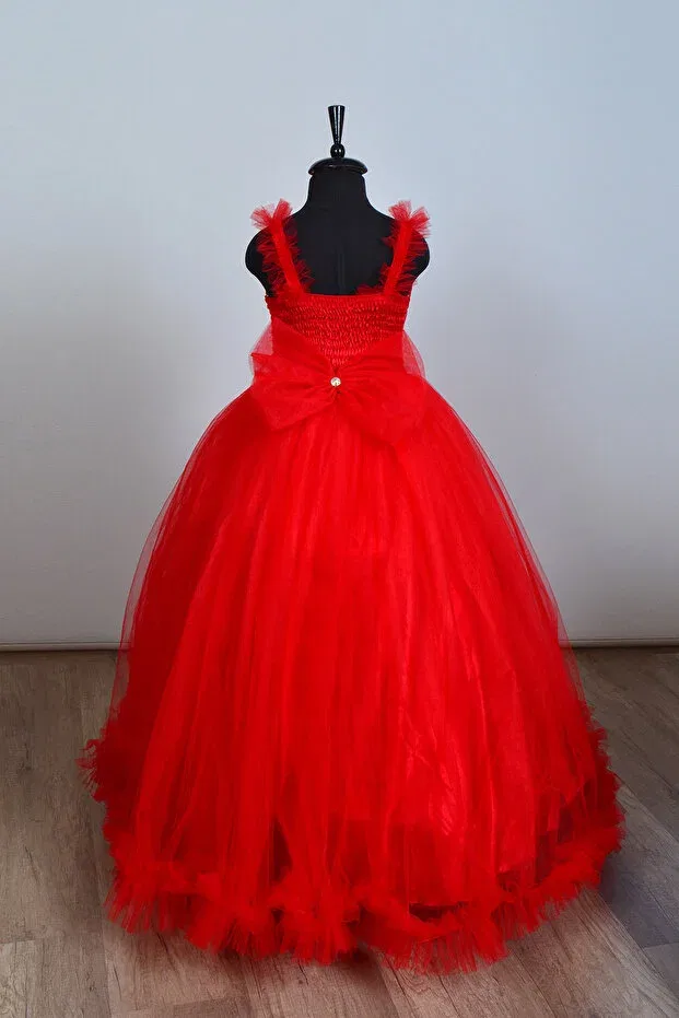 Детское платье для девочек с открытыми плечами Terzioğlu Giyim, Red — фото 4