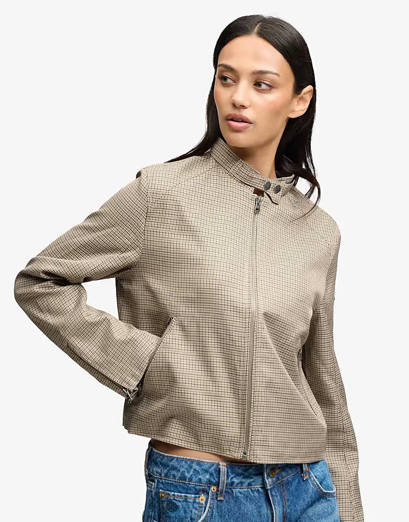 Куртка Superdry Moto в клетку, коричневый, микро-гусиная лапка — фото 4