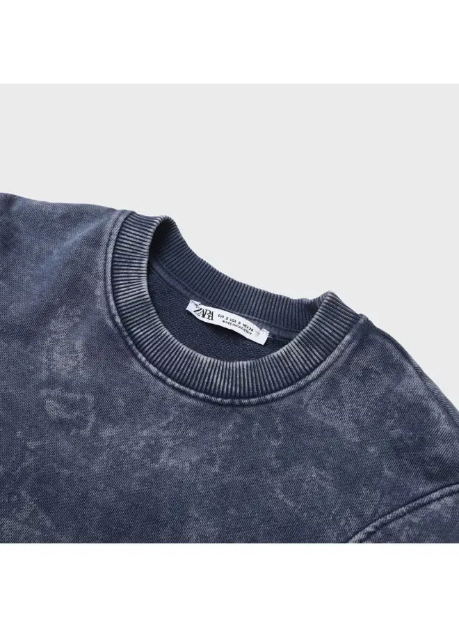 Свитшот оверсайз с длинным рукавом Zara, синий — фото 4