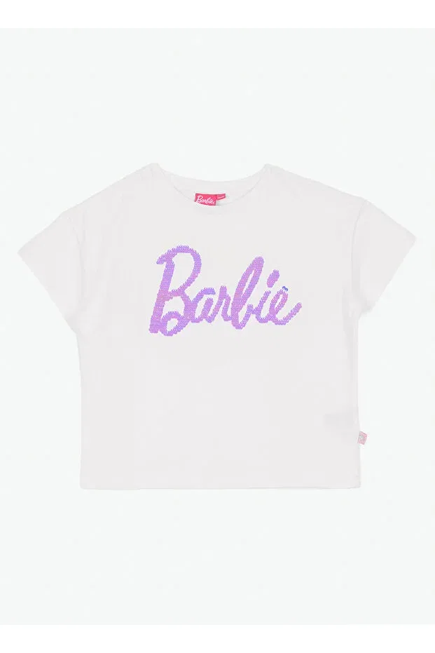 Детская футболка для девочек с пайетками Barbie, White - Lilac