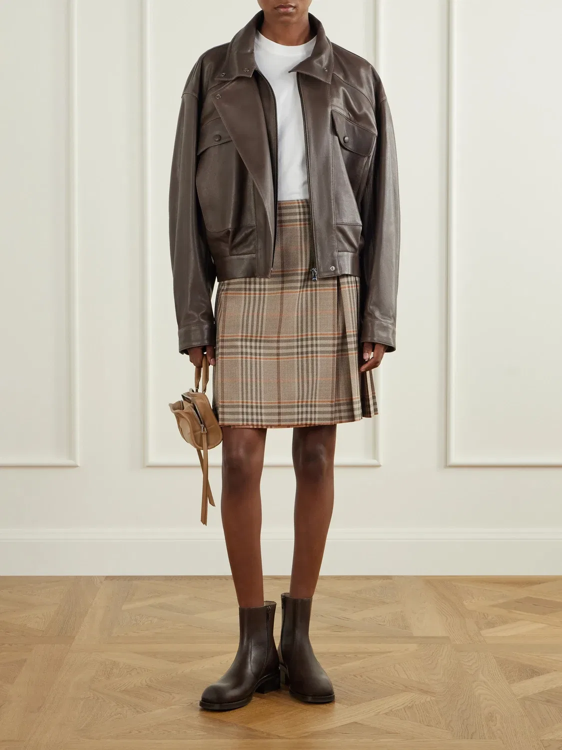 Плиссированная мини-юбка из шерсти в клетку Burberry, бежевый — фото 2