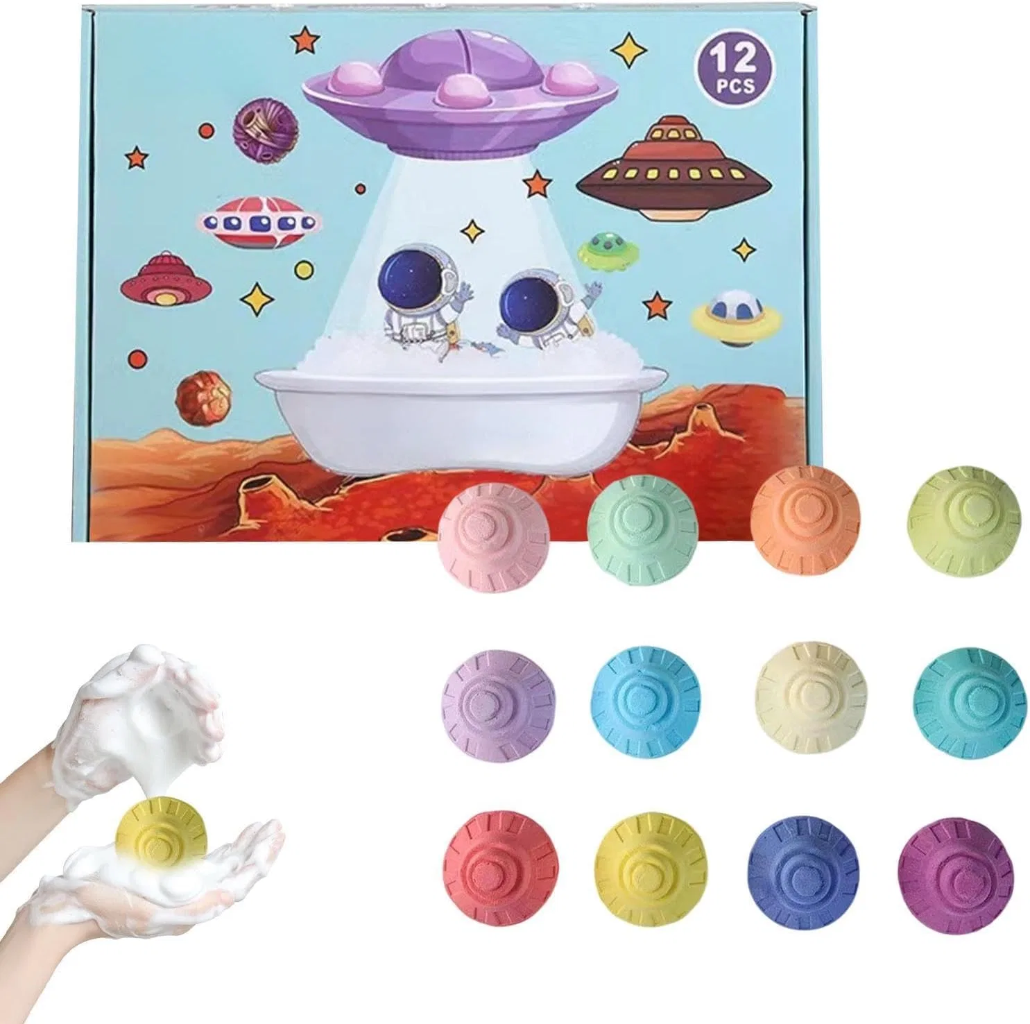 Набор бомбочек для ванны с игрушками Space Saucer, usefulbeauty, 12 шт