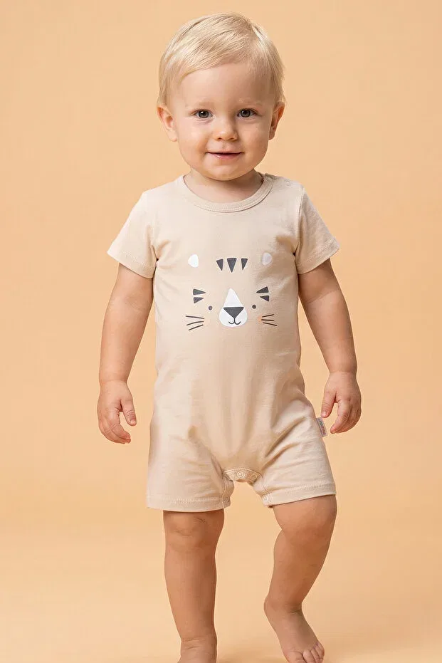 Детский комбинезон с коротким рукавом с принтом Tuabella, Men'S Beige Summer Jumpsuit With Animal Print