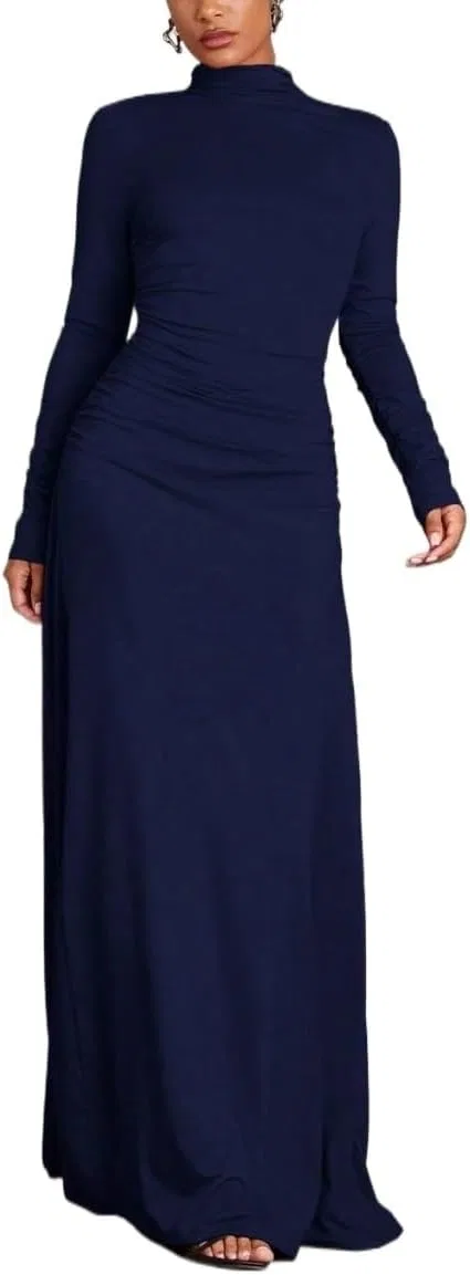 Женское элегантное платье с воротником-стойкой, Navy Blue