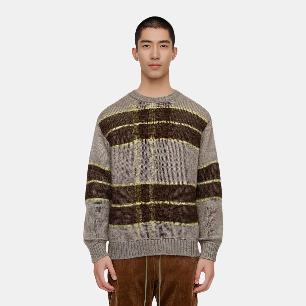 Мужской свитер модерат с круглым вырезом ZARA, Brown/Dark Taupe — фото 4