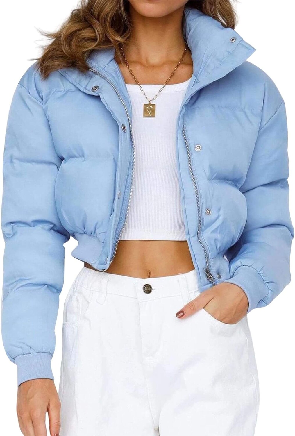 

Куртка Gihuo Women's Cropped Puffer, голубой, Синий, Куртка Gihuo Women's Cropped Puffer, голубой