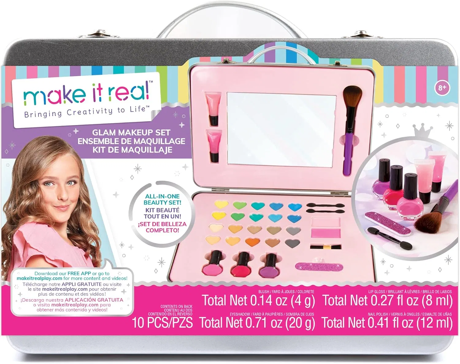 Набор для макияжа Make It Real, 20 теней, 2 румяна, 4 кисти, 2 блеска для губ, 3 лака