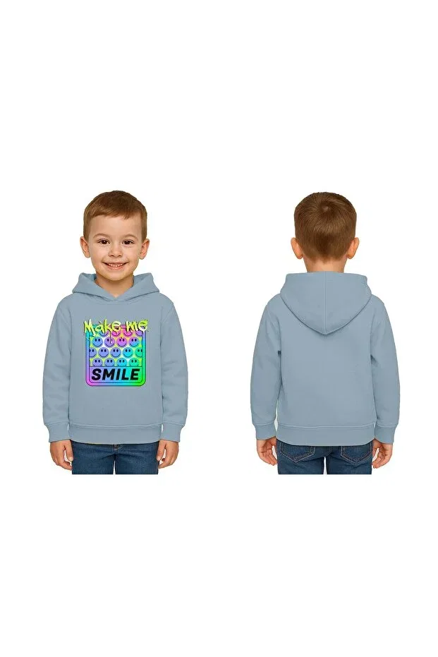 Детские свитшот с принтом Unisex smile printed children's swaetshirt hooded 3 thread raster Sedirli, Blue