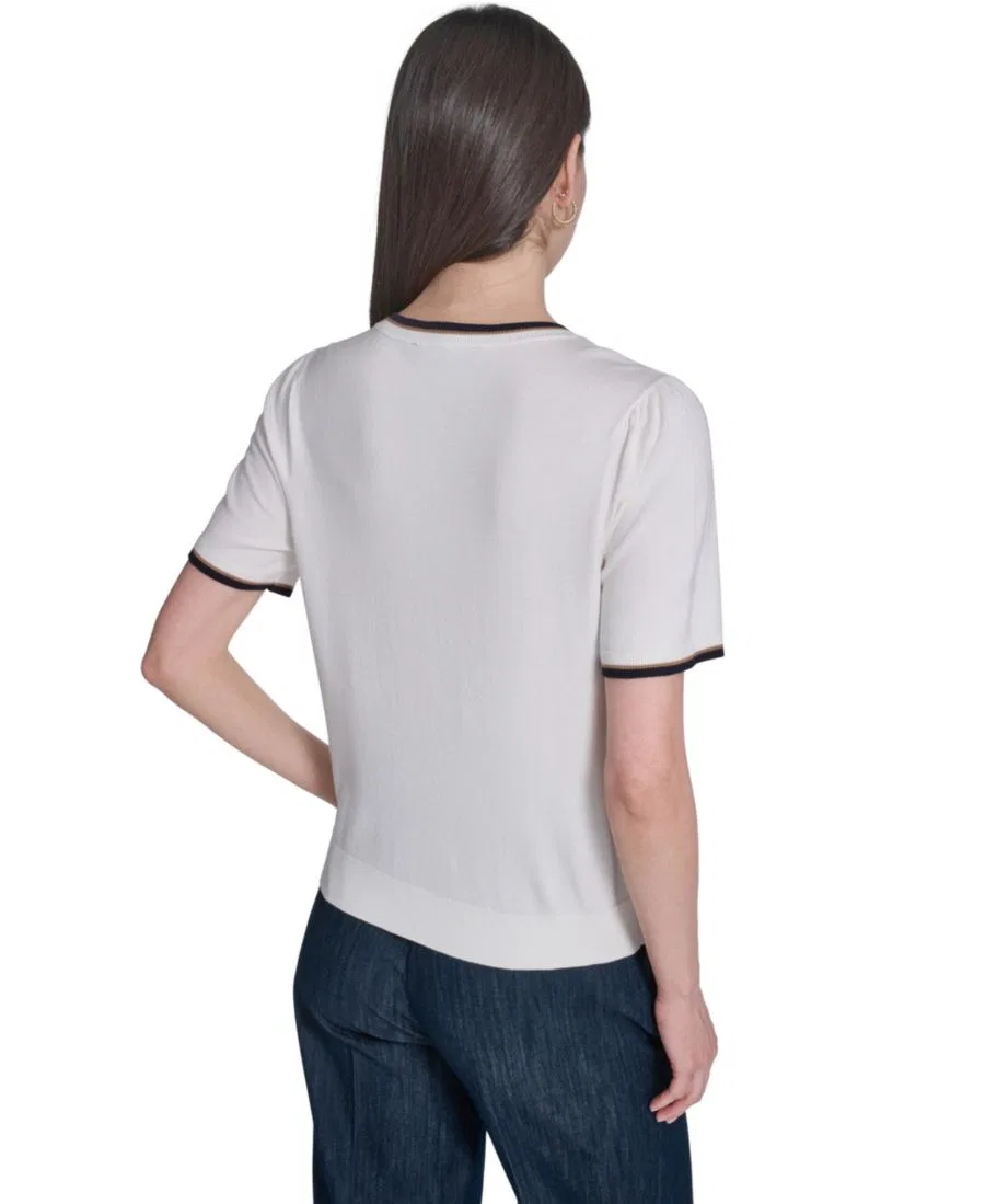 Свитер женский с коротким рукавом, хлопковый Tommy Hilfiger, Ivory Multi — фото 2