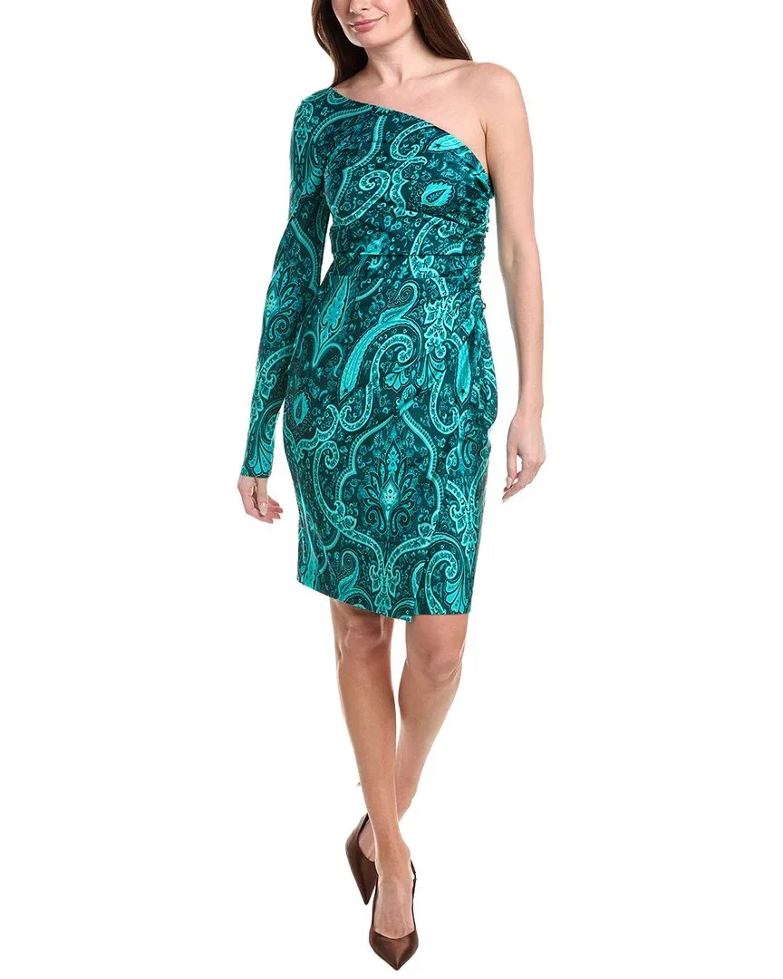 Женское платье-трапеция с драпировкой Etro One-Shoulder Wrap Dress, зеленый