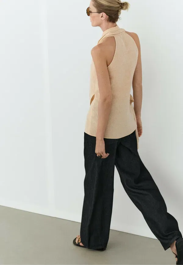 Топ из льна с вискозой Massimo Dutti, beige, бежевый — фото 3