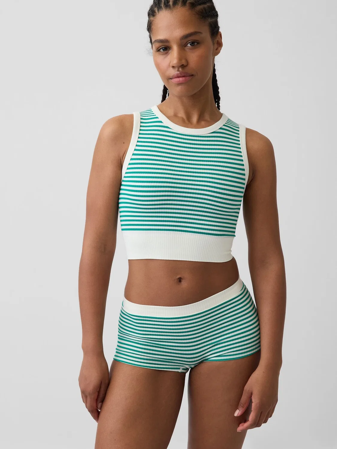 Топ-майка без швов, короткая Gap Green Stripe, зеленый полоска — фото 2