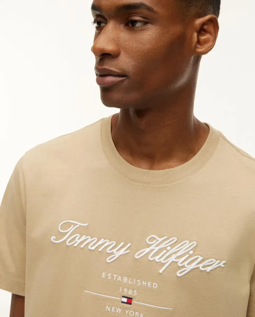 Мужская футболка с коротким рукавом с вышивкой Tommy Hilfiger, Beige — фото 3