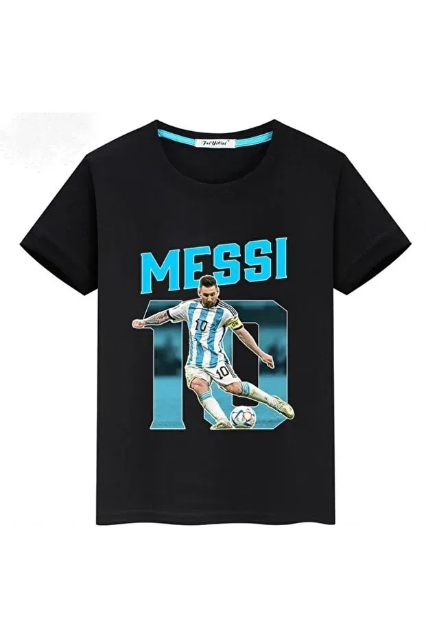Детская футболка для мальчиков с принтом Style-X Lionel Messi Printed Cycling Neck Kids And Youth Tshirt Magors, Black-4