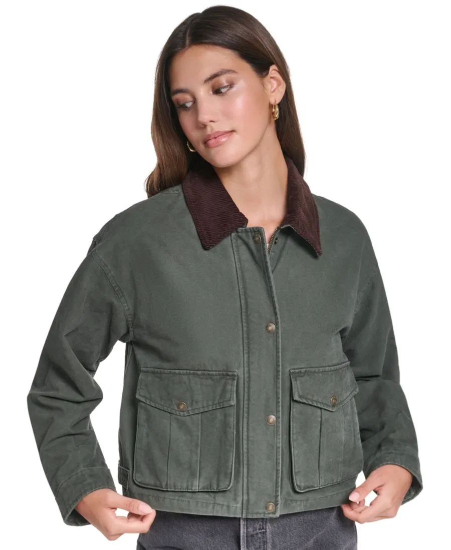 Женская куртка-бомбер из хлопка с воротником из вельвета Levi's, Olive